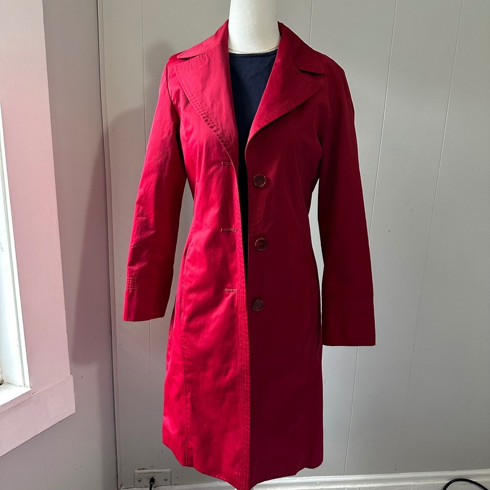 ELLEN TRACY Red Button Front Trench Coat Women's XS